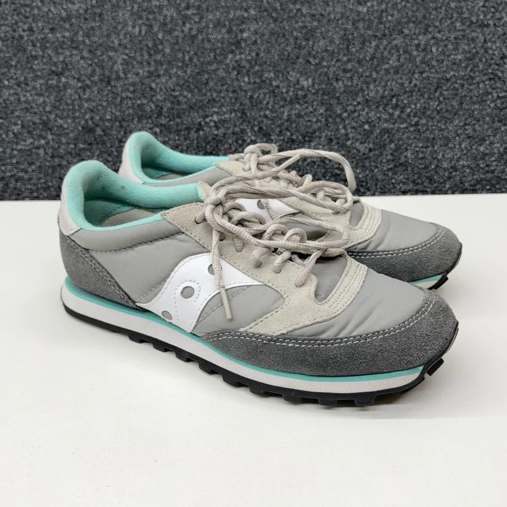 Saucony Jazz Low Pro Grey Mint Green Suede Nylon Sneakers 1866-103 Womens 7